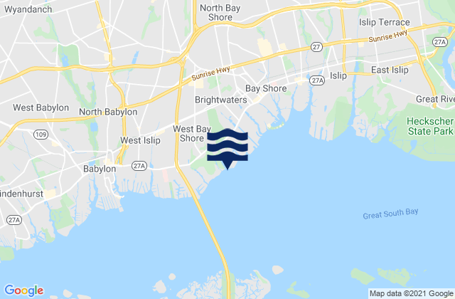 Mapa da tábua de marés em Bay Wood, United States