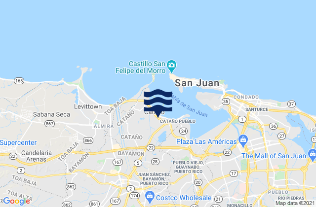 Mapa da tábua de marés em Bayamón, Puerto Rico