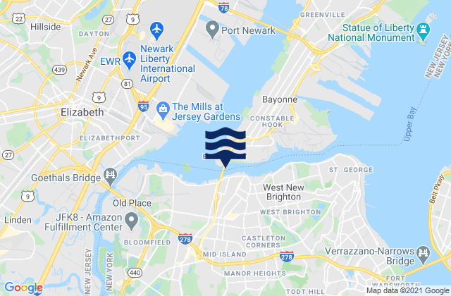 Mapa da tábua de marés em Bayonne Bridge, United States