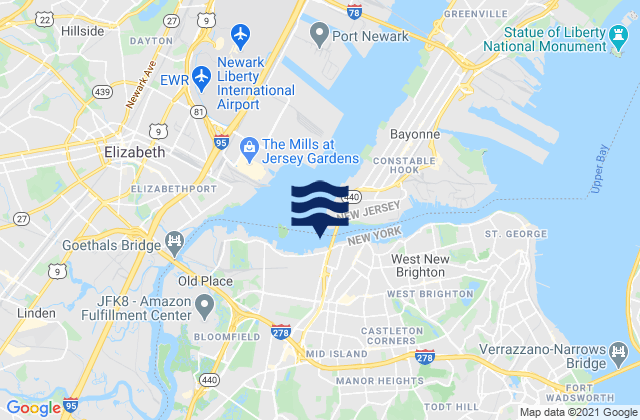 Mapa da tábua de marés em Bayonne Bridge Staten Island, United States