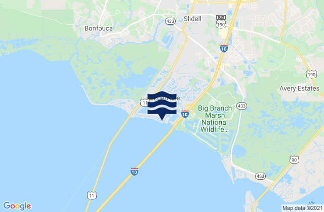 Mapa da tábua de marés em Bayou Bon Fouca Route 433, United States