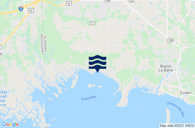 Mapa da tábua de marés em Bayou Caddy, United States