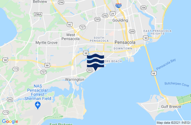 Mapa da tábua de marés em Bayou Chico, United States