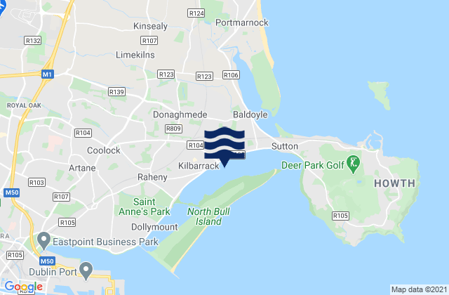 Mapa da tábua de marés em Bayside, Ireland