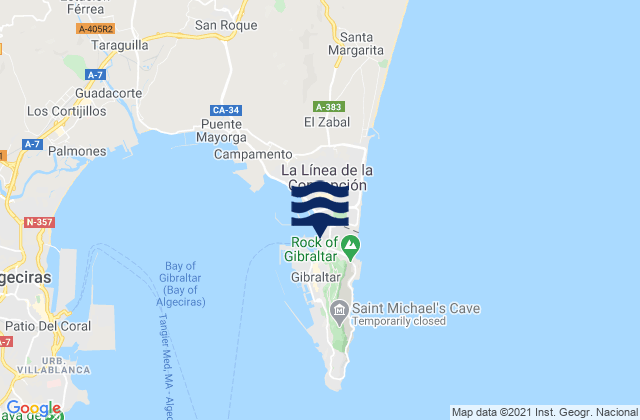 Mapa da tábua de marés em Bayside Marina, Gibraltar