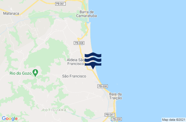 Mapa da tábua de marés em Baía da Traição, Brazil