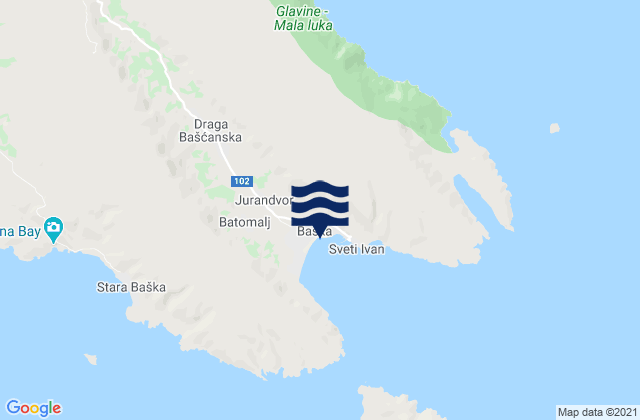 Mapa da tábua de marés em Baška, Croatia