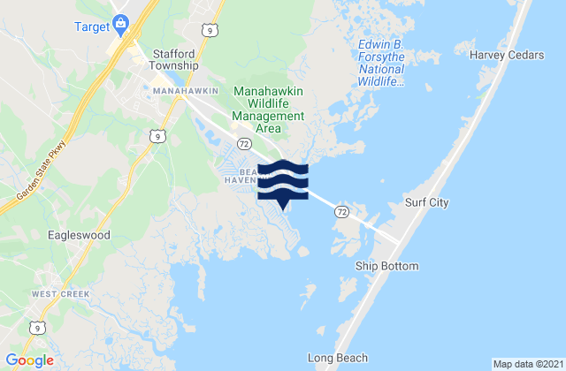Mapa da tábua de marés em Beach Haven West, United States