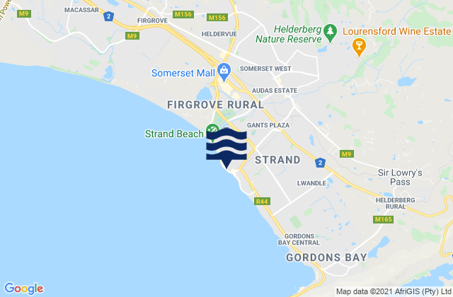 Mapa da tábua de marés em Beach Road, South Africa