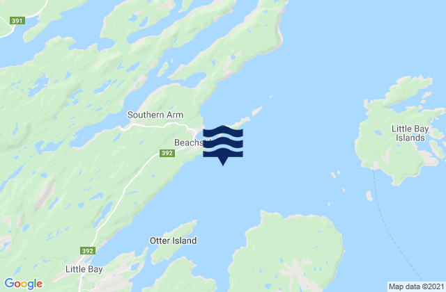 Mapa da tábua de marés em Beachside, Canada