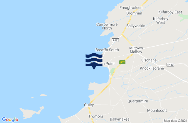 Mapa da tábua de marés em Bealaclugga Bay, Ireland