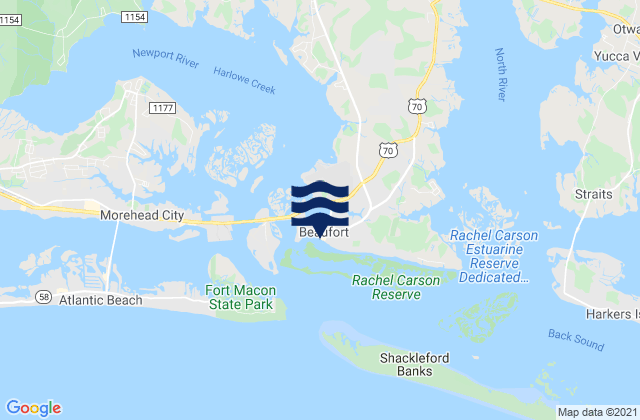Mapa da tábua de marés em Beaufort, United States