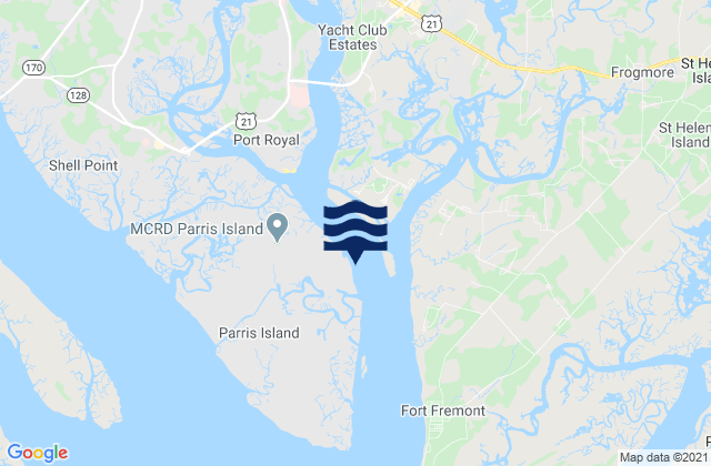 Mapa da tábua de marés em Beaufort County, United States