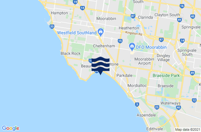 Mapa da tábua de marés em Beaumaris Bay, Australia