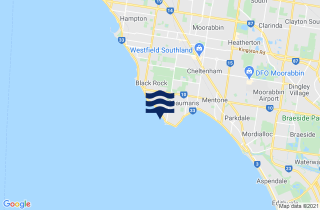 Mapa da tábua de marés em Beaumaris, Australia