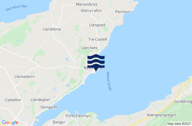 Mapa da tábua de marés em Beaumaris Beach, United Kingdom