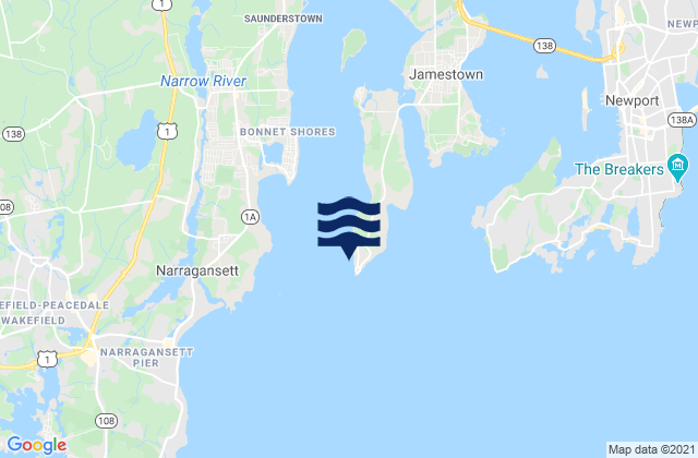 Mapa da tábua de marés em Beavertail Point, United States