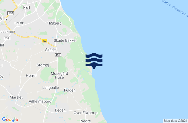 Mapa da tábua de marés em Beder, Denmark