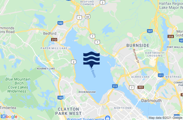 Mapa da tábua de marés em Bedford Basin, Canada