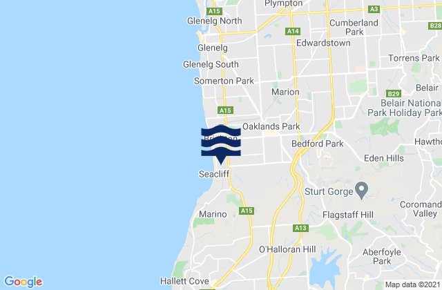 Mapa da tábua de marés em Bedford Park, Australia