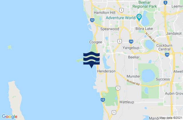 Mapa da tábua de marés em Beeliar, Australia