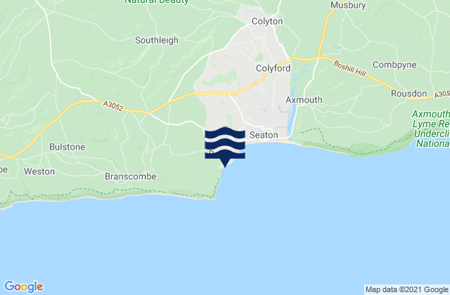 Mapa da tábua de marés em Beer Beach, United Kingdom