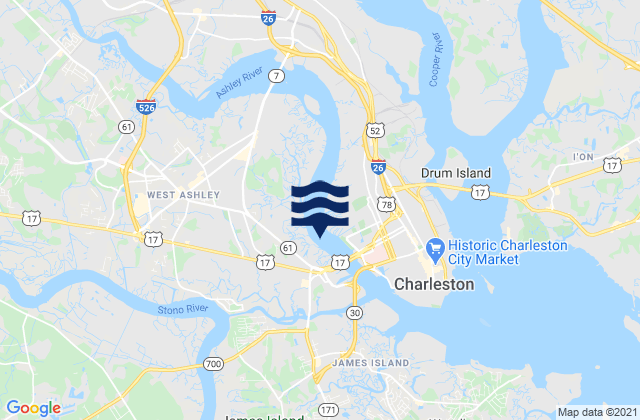 Mapa da tábua de marés em Bees Ferry Bridge, United States