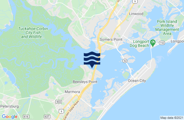 Mapa da tábua de marés em Beesleys Point, United States