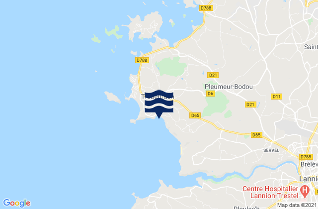 Mapa da tábua de marés em Beg Leguer, France