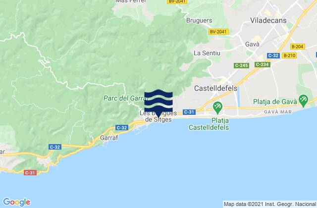 Mapa da tábua de marés em Begues, Spain