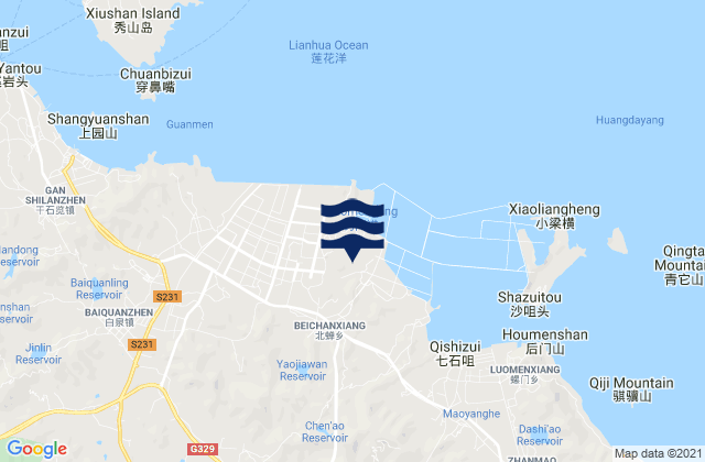 Mapa da tábua de marés em Beichan, China