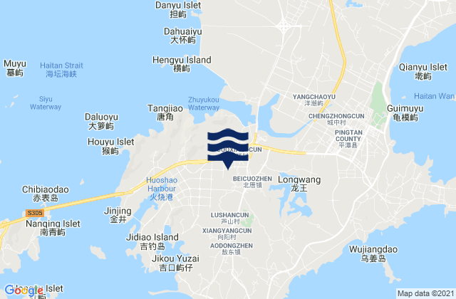 Mapa da tábua de marés em Beicuo, China