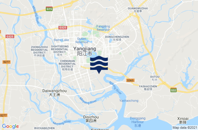 Mapa da tábua de marés em Beiguan, China