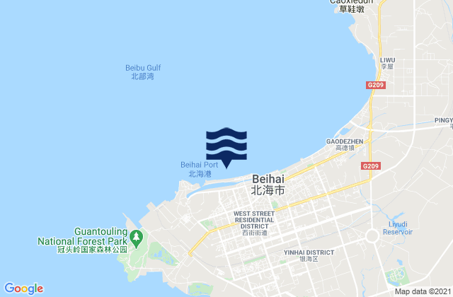 Mapa da tábua de marés em Beihai, China