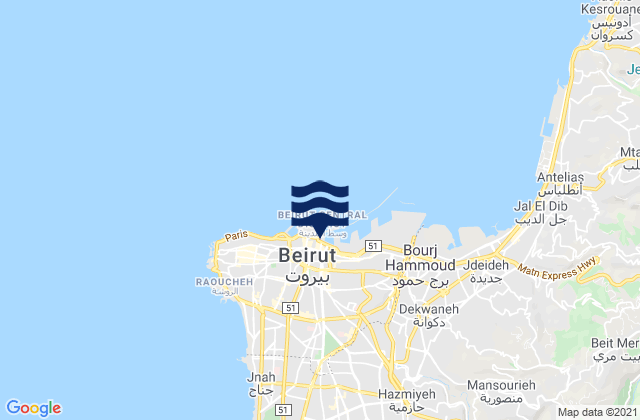 Mapa da tábua de marés em Beirut, Lebanon
