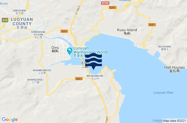 Mapa da tábua de marés em Beishancun, China