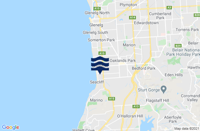Mapa da tábua de marés em Belair, Australia
