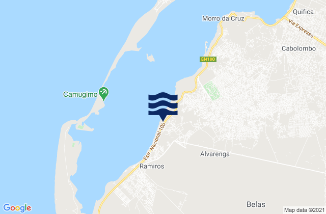Mapa da tábua de marés em Belas, Angola