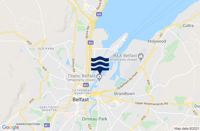 Mapa da tábua de marés em Belfast, United Kingdom