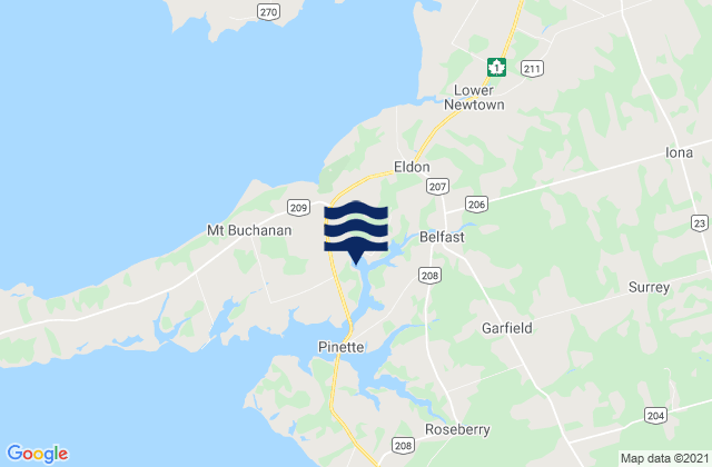 Mapa da tábua de marés em Belfast, Canada