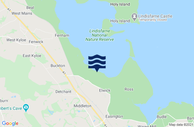 Mapa da tábua de marés em Belford, United Kingdom