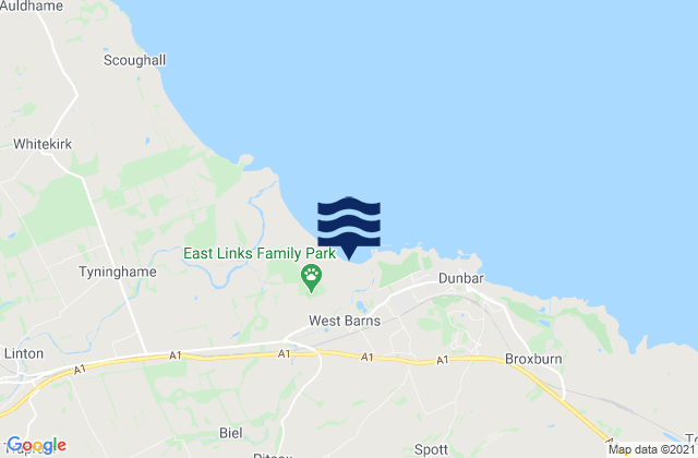 Mapa da tábua de marés em Belhaven Bay Beach, United Kingdom
