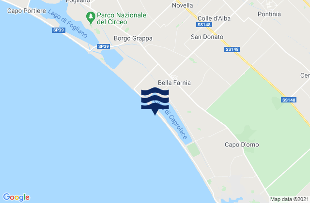 Mapa da tábua de marés em Bella Farnia, Italy