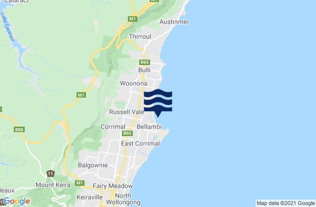 Mapa da tábua de marés em Bellambi Beach, Australia