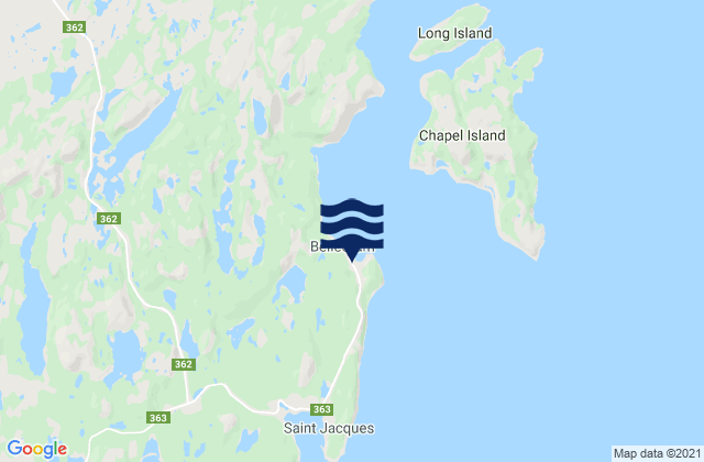 Mapa da tábua de marés em Belleoram Harbour, Canada