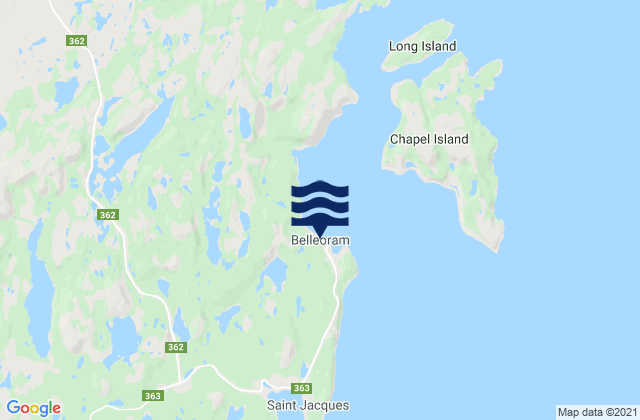 Mapa da tábua de marés em Belleoram, Canada
