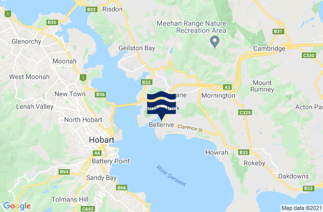 Mapa da tábua de marés em Bellerive, Australia