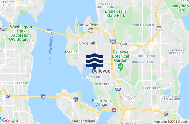 Mapa da tábua de marés em Bellevue, United States