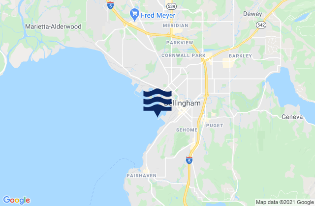 Mapa da tábua de marés em Bellingham, United States
