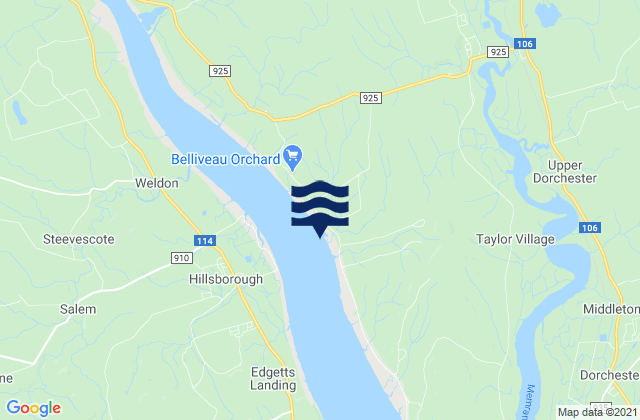 Mapa da tábua de marés em Belliveau Village, Canada